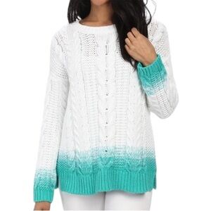 Tommy Bahama Ombré Dipped Cable Knit White Turquoise Sweater Size Small